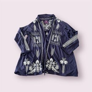 Johnny Was Embroidered Duster Cardigan Purple Cream Women’s Size XXL 2X Boho